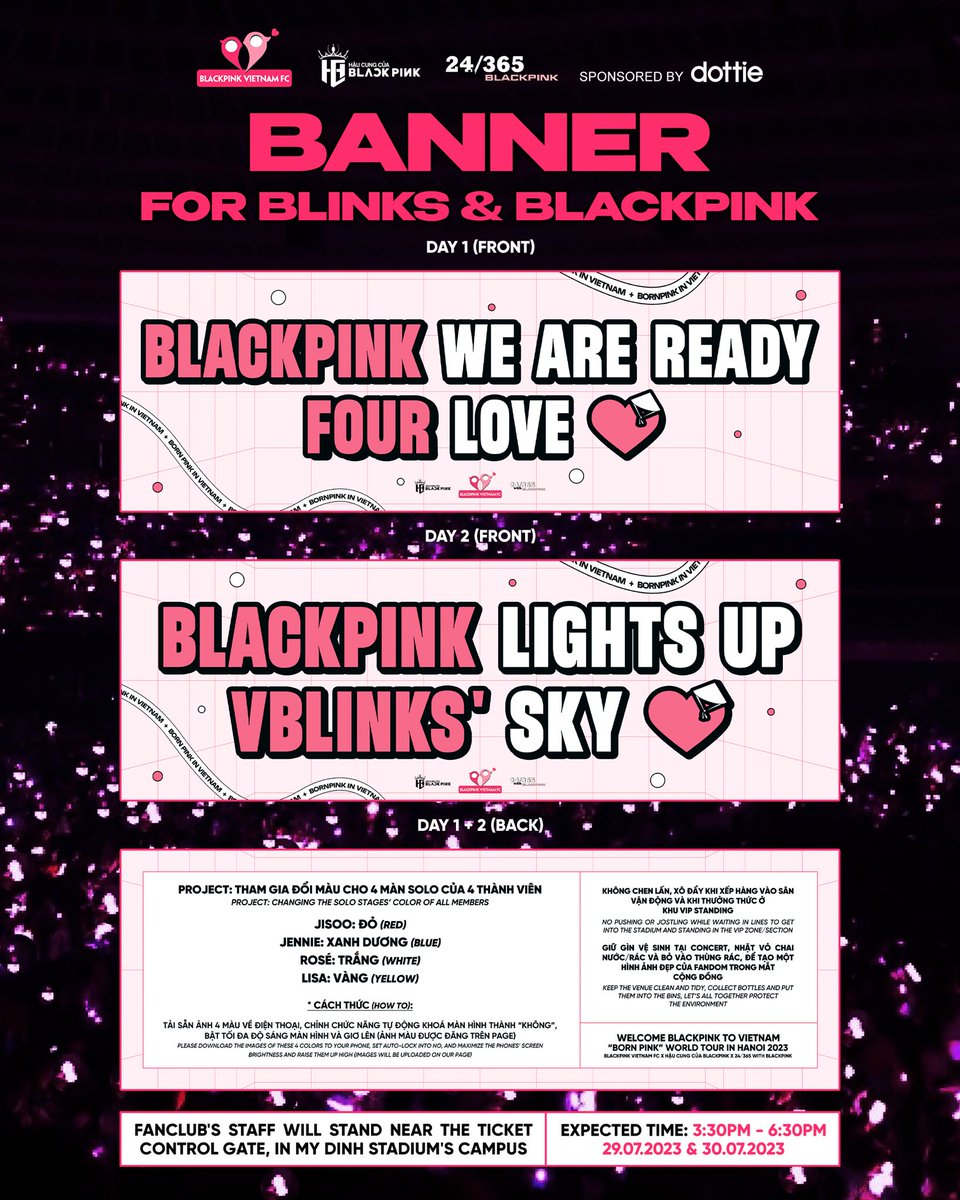 🔓 𝟔𝐓𝐇 𝐏𝐑𝐎𝐉𝐄𝐂𝐓: BLACKPINK AND 'BORN PINK' WELCOME BANNER AT MY DINH NATIONAL STADIUM

Following the announced projects, we would like to announce that 30k banners will be given away in 2 nights of BORNPINK taking place in Hanoi.

#BORNPINKinHanoi 
#BLACKPINK <a href="/BLACKPINK/">BLACKPINKOFFICIAL</a>