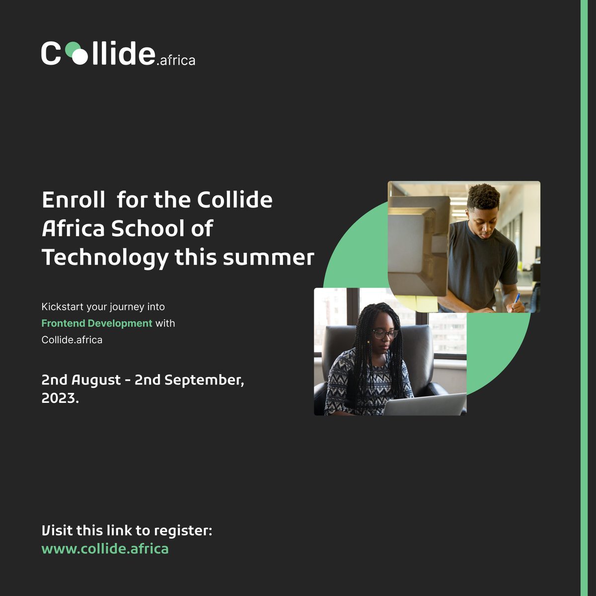 collide_africa's tweet photo. Hello world, &amp; Hello Jos. We have something big in store for you. Kickstart your tech journey with our summer bootcamp starting this August, taught by developers, for developers. You can visit our website https://t.co/riA3UDqykg for more information. 🚀 https://t.co/rX2zmb6BvC