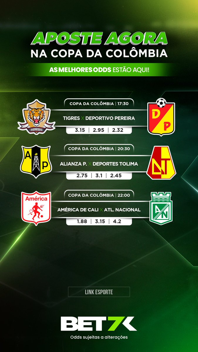 7kbetbrasil's tweet photo. Confira os jogos do dia e aposte agora na BET7K! ⬇️
https://t.co/RKf80tTuAz
#BET7K #futebol #aposte https://t.co/4UwqhxAgYn