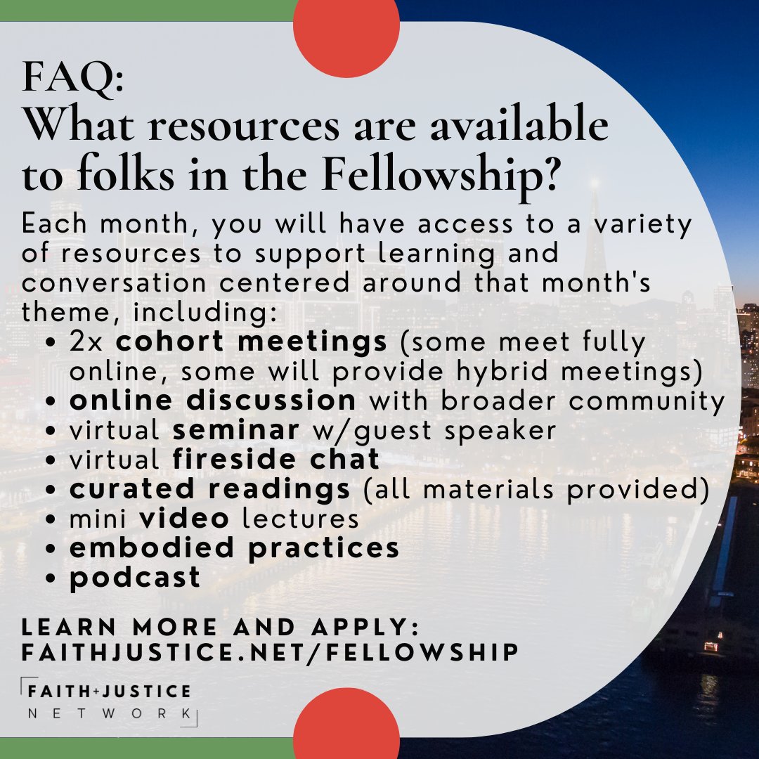 FaithJusticeNet's tweet image. We are just 1 DAY away from the app deadline! Each month we provide a suite of resources to help cohorts + individuals learn &amp;amp; participate in conversation together. Learn more about the 9-month Fellowship + apply by July 15: faithjustice.net/fellowship