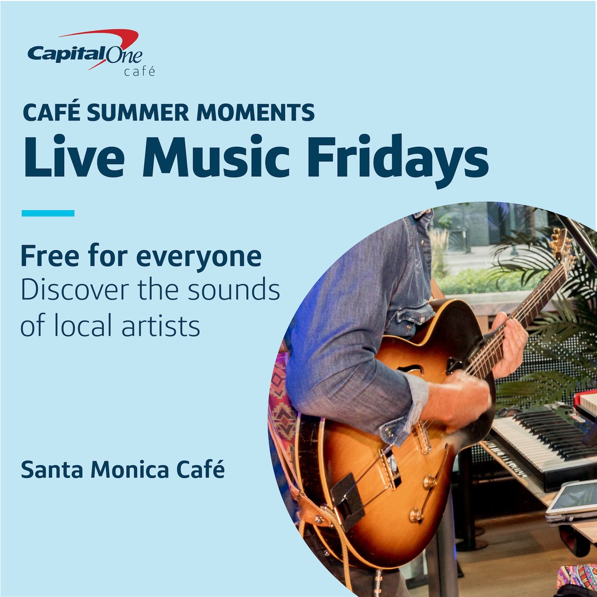 Join us for a FREE live music performance today at 4pm with American Idol winner Trent Harmon in our Santa Monica Capital One Café.