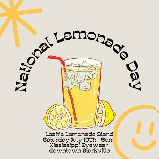 sct_tweets's tweet photo. 🍋💛Come enjoy National Lemonade Day this Saturday! Let our sweet friend Leah help you cool off this Saturday with some iced cold lemonade and homemade lemon truffles! A portionof her proceeds benefit SCT. She will be set up just a few doors down in front of Mississippi Eyewear. https://t.co/uSLuXdYfcC