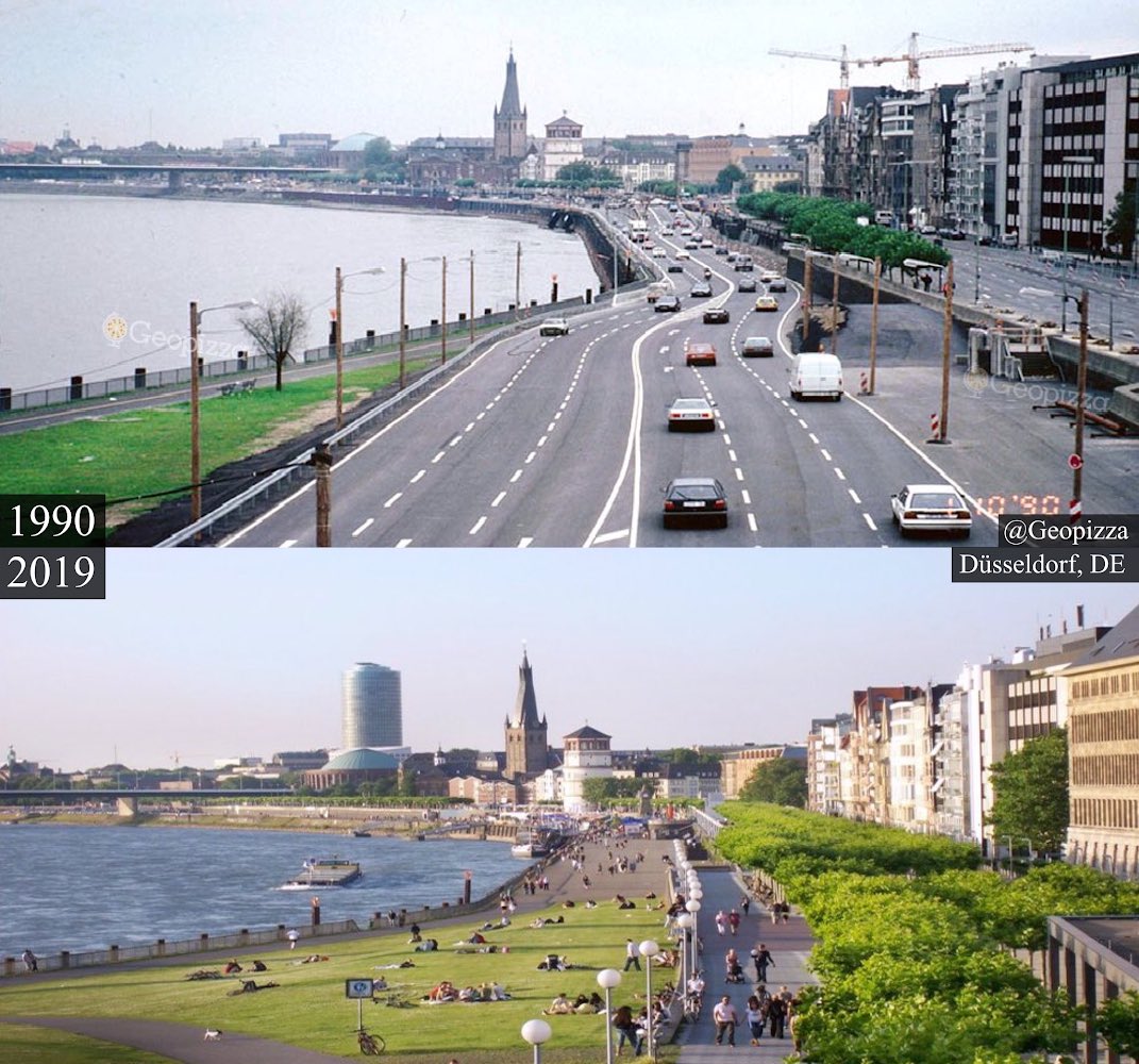 CarsRuinedCity's tweet image. Düsseldorf, Germany (1990 vs 2019)

@Geopizzza