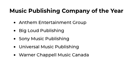 Congratulations to all the more than well-deserved nominees for Songwriter(s) and Music Publishing Company of the Year at the @CCMAofficial Awards!