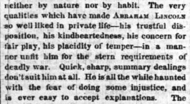 KeithBeutler's tweet photo. The NYT, on 7 Nov, 1862,  judging Abraham Lincoln as too given to kindness to be emotionally equipped to lead Union forces to victory in the American Civil War: https://t.co/ZFdSTAPtkj