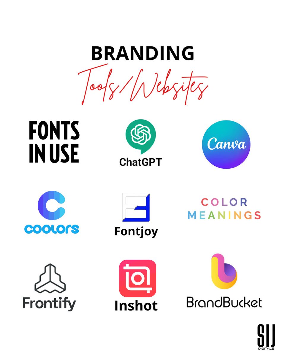 Struggling with your branding? 🎨

Discover a world of endless possibilities with these top branding tools and websites! 🚀 

Which of these have you used before?

#BrandingTools #Coolors #BrandIdentity #CreativeResources #ElevateYourBrand #SijumahDigitals