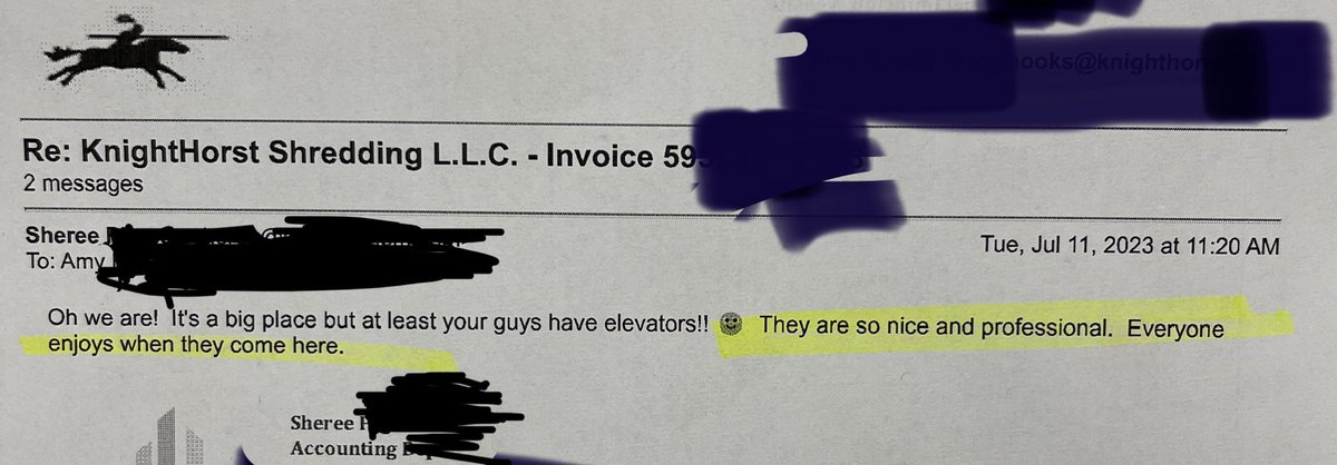 KnightHorst's tweet photo. We love getting these emails about our drivers! #knighthorstshredding #knighthorst #customerservice https://t.co/uv2EwbEdXv