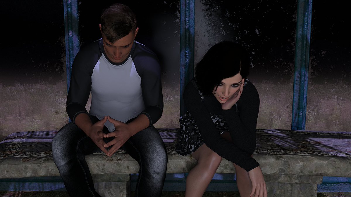 I haven't used this much lately (I'm not very good at social media) but here's a fresh render from my new game: One of my favorite scenes I've written so far.