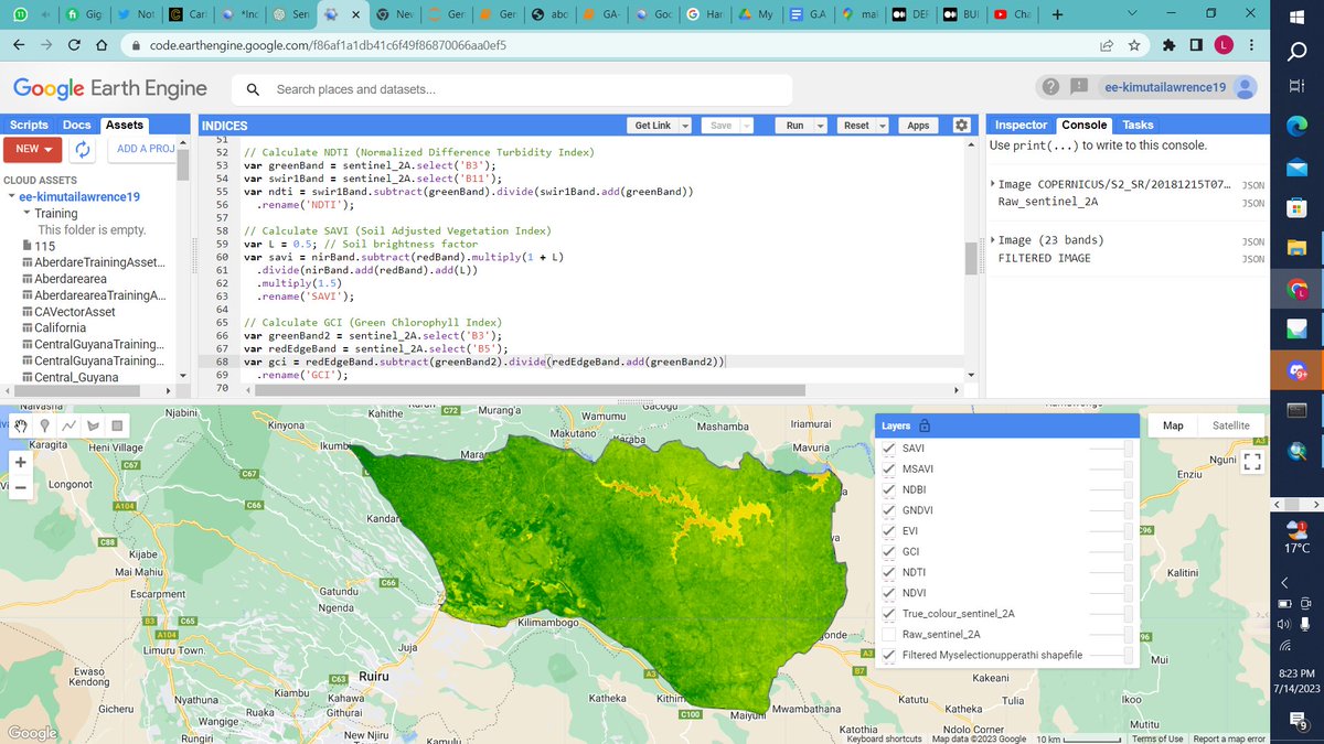 Deriving #remotesensing Indices from #sentinel2 in #earthengine #gischat. Get NDVI, EVI, NDWI, MSAVI, SAVI, GCI, NDBI . All of them! Access the GEE code: code.earthengine.google.com/6b3813bddb7b81…