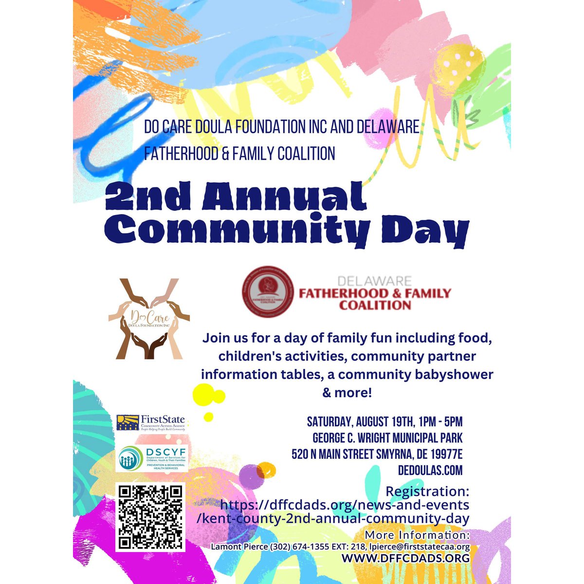 DFFC3's tweet photo. 2ND ANNUAL COMMUNITY DAY Saturday, August 19, 2023, from 1 PM to 5 PM at  George C. Wright Municipal Park 520 N. Main St. Smyrna, DE 19977 to register: https://t.co/LdN7AWurnE https://t.co/vxTDnJQ0KX
