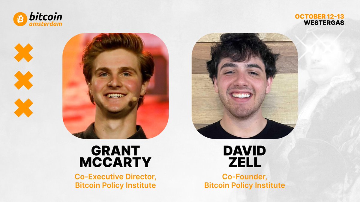 Announcing Grant McCarty &amp; David Zell as Bitcoin Amsterdam speakers! 🇳🇱

🔶 Grant is Co-Executive Director of <a href="/bitcoinpolicy/"></a> &amp; former Director of the Bitcoin Advocacy Project

🔶 David is Founder &amp; Co-Executive Director of <a href="/bitcoinpolicy/"></a> &amp; former Director of Policy at BTC Inc.