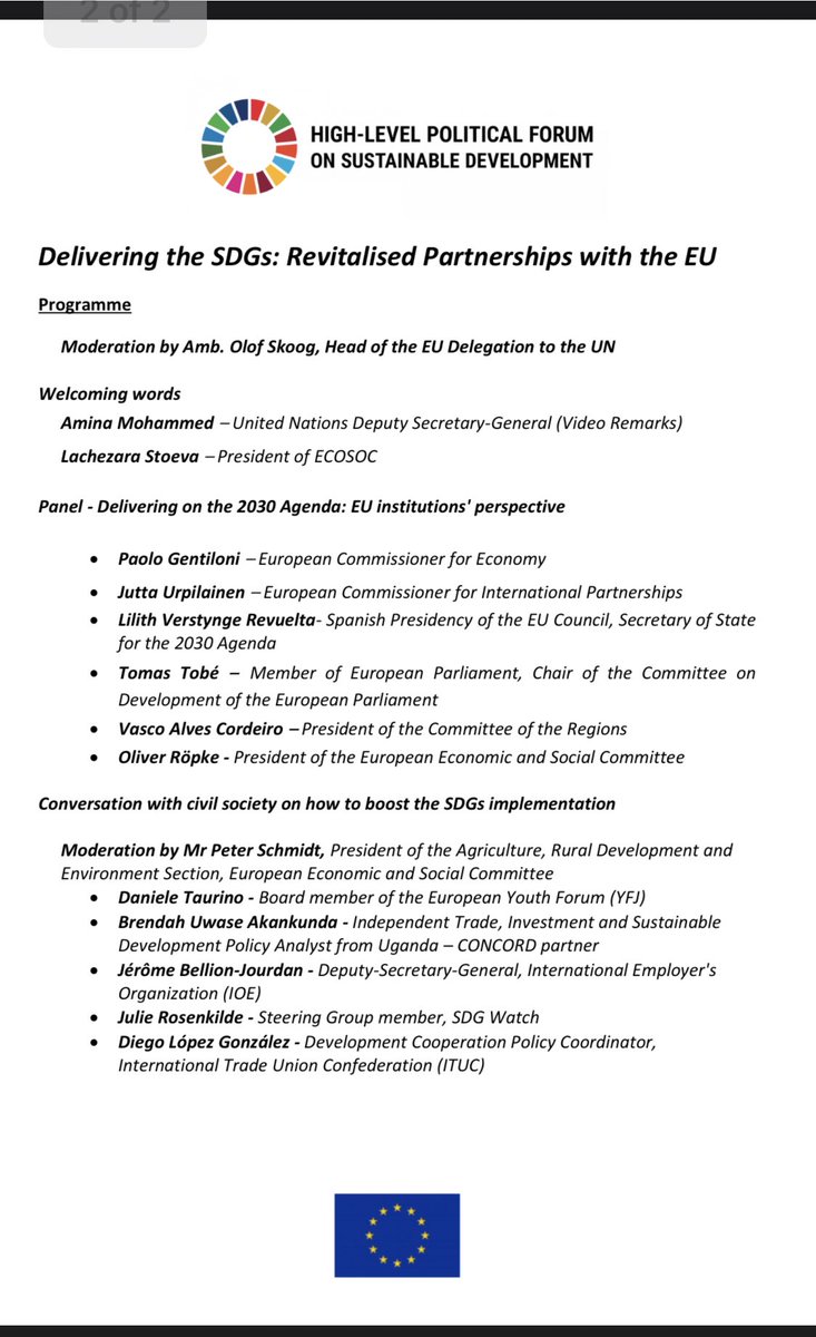 Privileged to be speaking at the #HLPF2023 side event of @EU_Commission & @EU_EESC  under the theme 'Delivering the #SDGs: Revitalised Partnerships with the EU🇪🇺' on 19 July 2023 in NewYork. 
europa.eu/!kK3KDF👈 @YFTAs_EU @CONCORD_Europe 

#Agenda2030