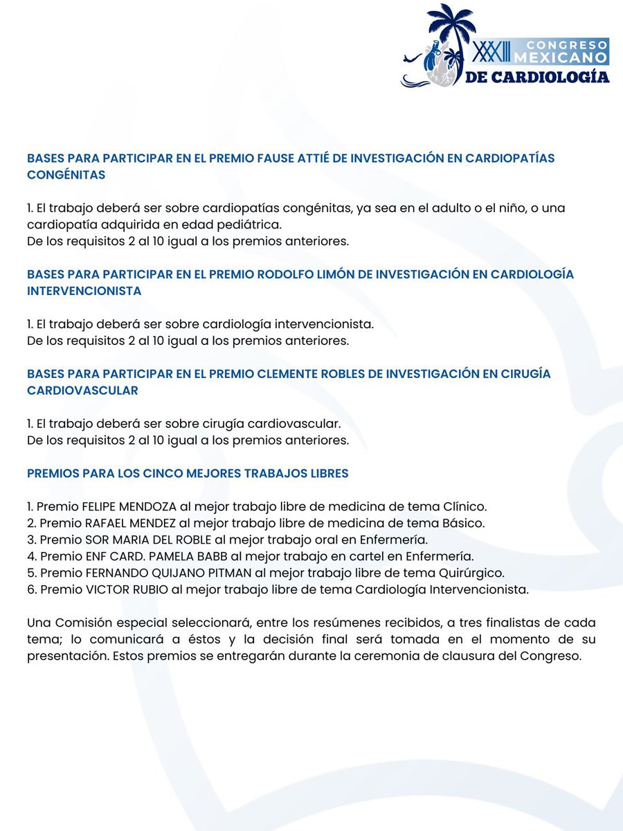 Convocatoria Premios Congreso Mexicano de Cardiología