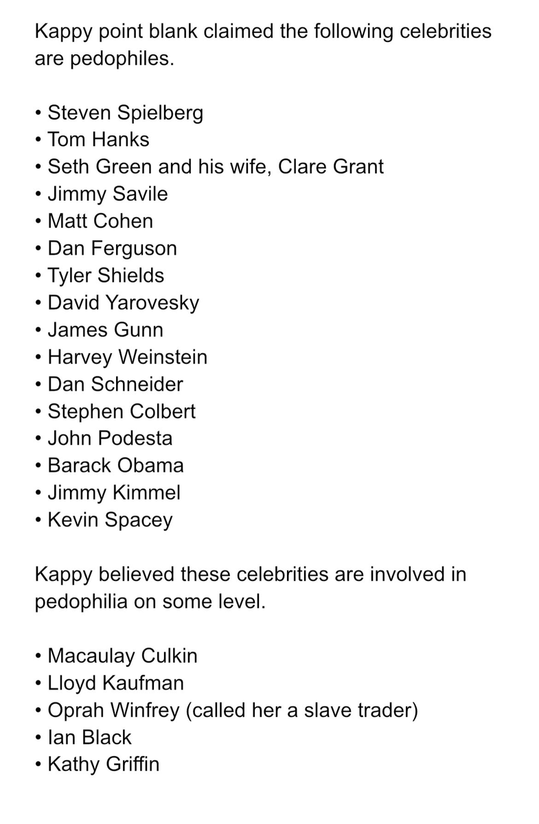elzorrotacneno's tweet photo. Esta es la lista que publicó Isaac Kappy - antes de morir- que fue borrada en todas las redes sociales y que ahora, gracias a la Libertad de Expresión que hay en Twitter, se puede publicar.
De esta lista ya han caído dos: Weinstein y Spacey, dos han sido señalados: Hanks y Spielberg.
Lo importante es que drenado del pantano, poco a poco está dando sus frutos.
Por lo pronto, muchos seremos quienes evitaremos ver películas vinculadas a estos sujetos.
