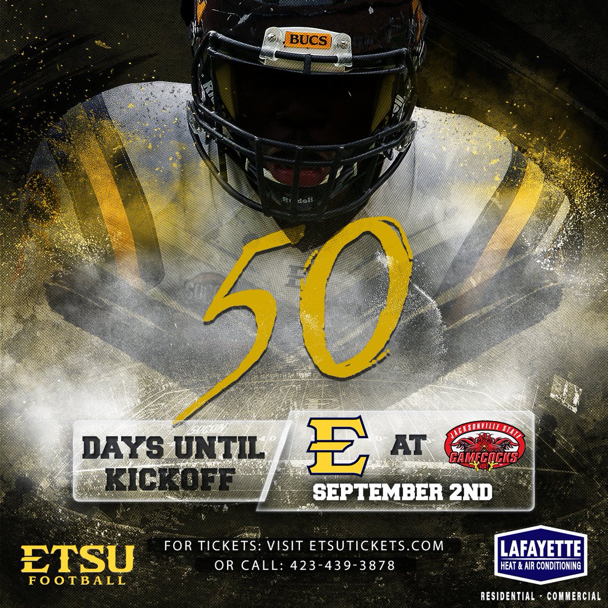 𝘾𝙤𝙪𝙣𝙩𝙙𝙤𝙬𝙣 𝙩𝙤 𝙆𝙞𝙘𝙠𝙤𝙛𝙛 ⏲️

We are 𝟱𝟬 𝗱𝗮𝘆𝘀 away until our 2023 season opener❗️

🏈𝗘𝗧𝗦𝗨 𝗮𝘁 𝗝𝗮𝗰𝗸𝘀𝗼𝗻𝘃𝗶𝗹𝗹𝗲 𝗦𝘁𝗮𝘁𝗲 | 𝗦𝗲𝗽𝘁. 𝟮 | 𝟮𝗽𝗺

🎟️ For season tickets, call 𝟰𝟮𝟯-𝟰𝟯𝟵-𝟯𝟴𝟳𝟴 or visit ETSUTickets.com  

#ETSUTough🏴‍☠️