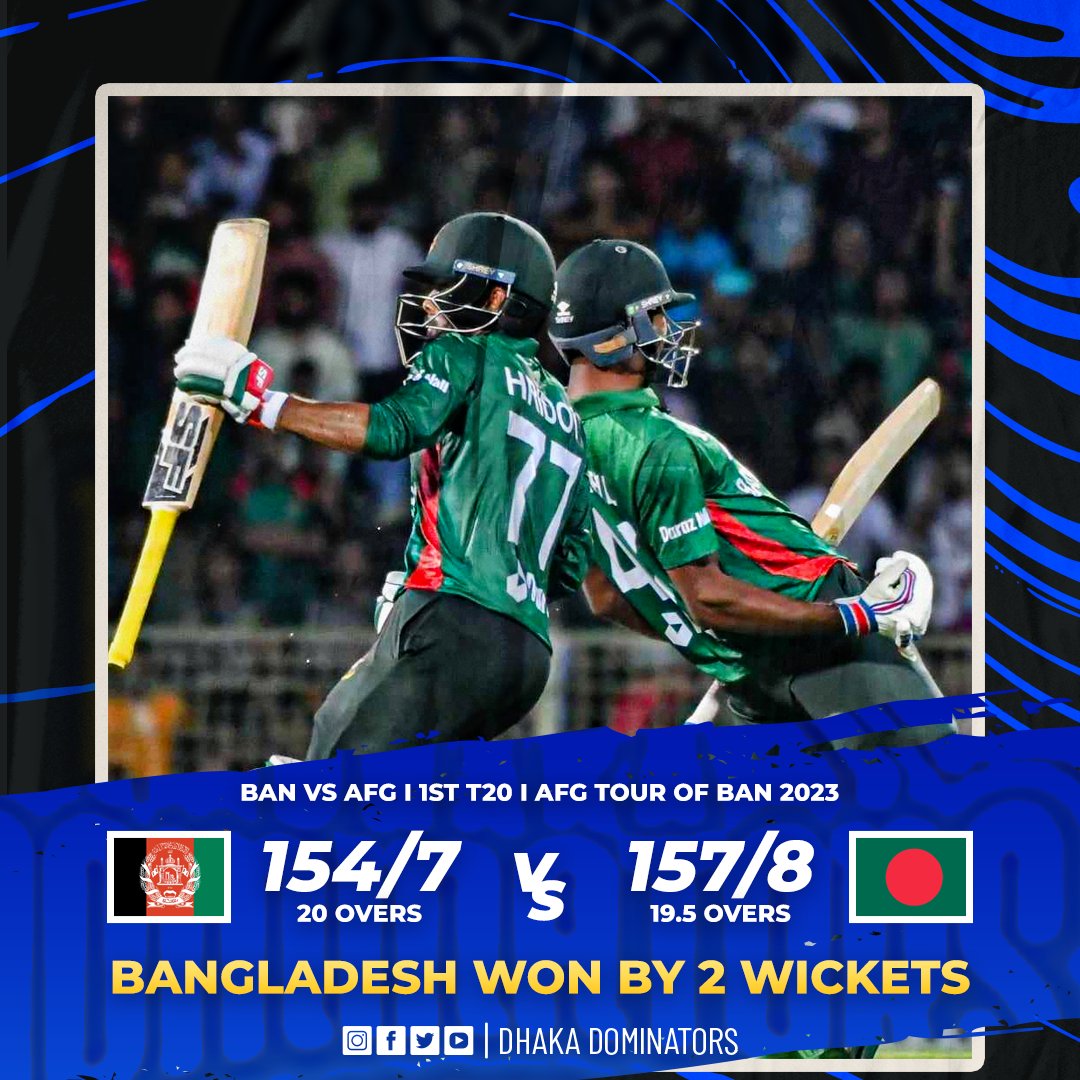 DominatorsDhaka's tweet photo. What a thriller of a match👀
Shoriful Islam finishes the game in style👏🏻

Congratulations team Bangladesh 🎉

#dhakadominators I #BANvsAFG I #letsdominate https://t.co/d99gasRQCy