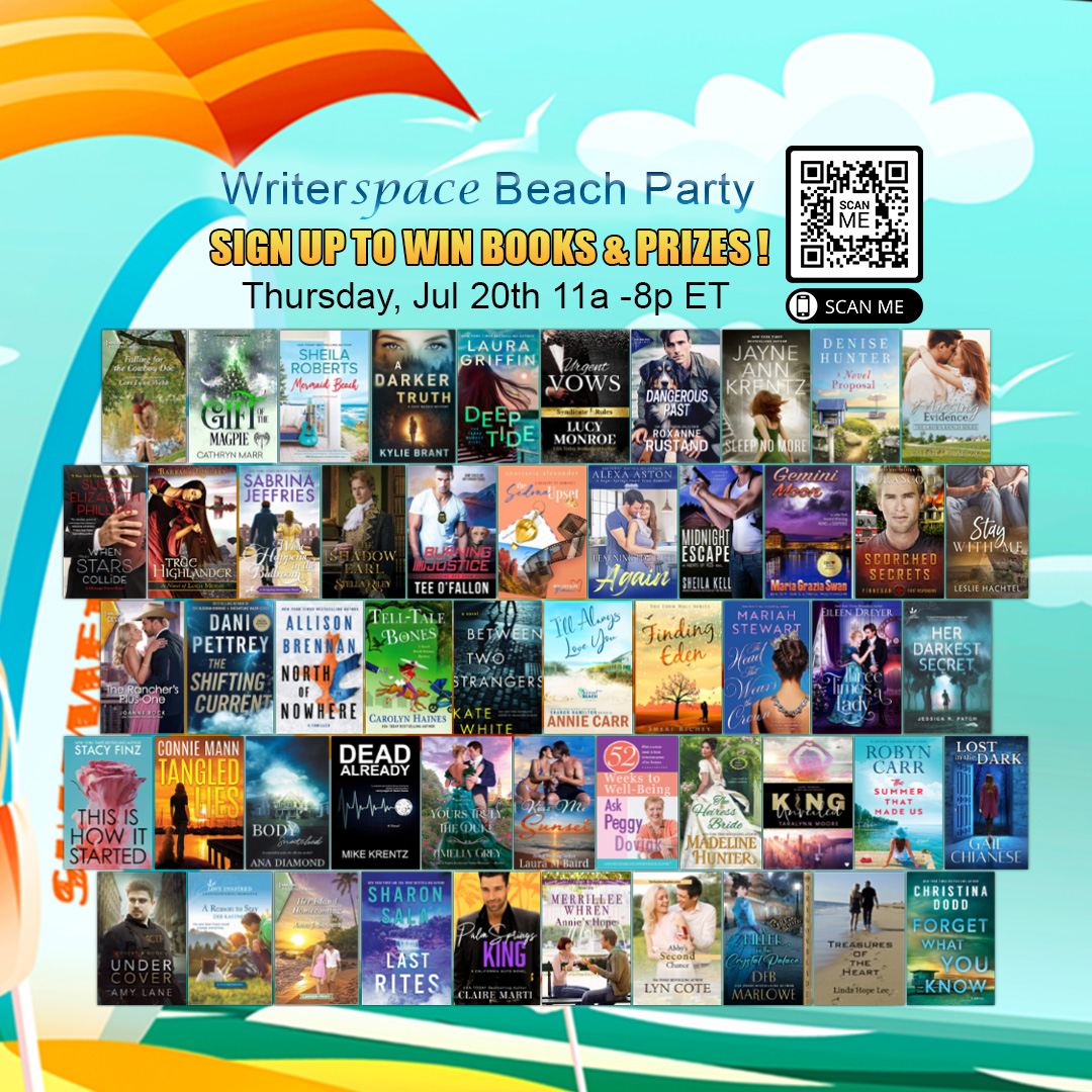 Writerspace authors are giving away Kindles + books & prizes at our Beach Party 07/20. Scan the QR code to sign up or visit tinyurl.com/24a6mruu #beachparty #writerspace #giveaways #bookgiveaways #bookgiveaway #facebooklive #bookstagram #bookstagrammer #booklovers #beach