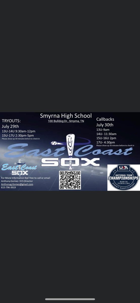 !!!!!!!!TRYOUT ANNOUNCEMENT 13U-17U!!!!!!! JULY 29TH/30TH @ Smyrna High School AUGUST 5TH/6TH @ Vanderbilt University BOTH DATES YOU CAN BE CONSIDERED FOR ALL LEVEL OF TEAMS FIRST ROUND OF 13U-17U TRYOUTS JULY 29TH-JULY 30TH!!! form.jotform.com/231635840661153