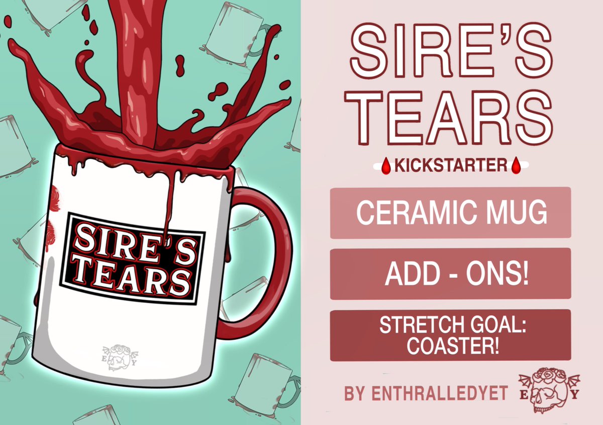 The Sire’s Tears mug is on the way! 11oz ceramic, dishwasher safe, and you can grab a print and coaster, too! ☕️🩸

Share this post, and receive an extra gift with your pledge! 🎁

kickstarter.com/projects/enthr… 

#vampire #vtm #vampirethemasquerade #artistsupport