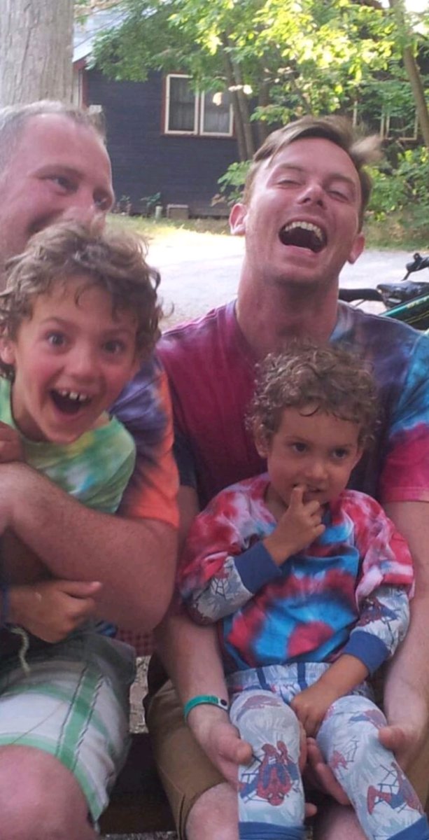 My brother, his wonderful husband David, and my two kids, circa 2012.