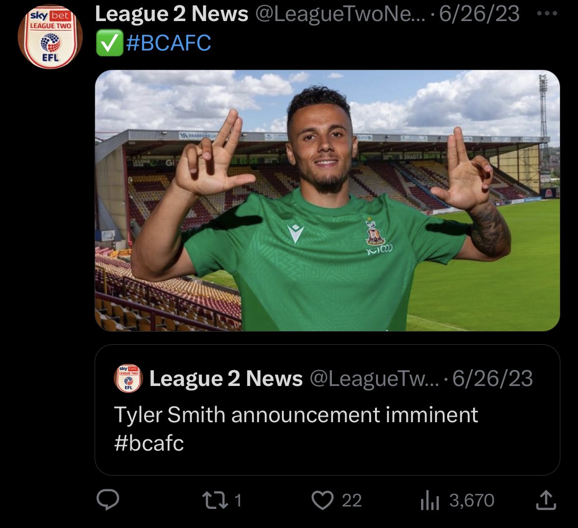 LeagueTwoNews_'s tweet photo. @DatCorgiMun @BarnsleyFC Same account that got these right as well pal. The only reason the Williams was photoshopped is because that deal was actually happening https://t.co/8mARgqBmf2