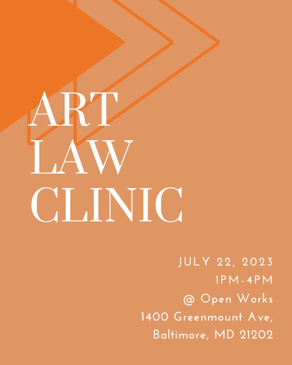 Do you have legal questions or concerns? 

Make an appointment for our Art Law Clinic on Saturday, July  22, 2023, from 1-4 pm at Open Works.

Register at the link in our bio!