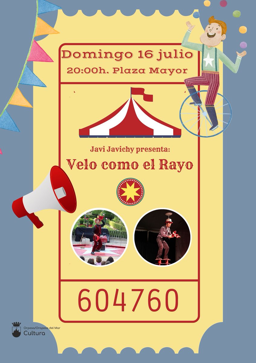 museooropesamar's tweet photo. ¡No te puedes perder la increíble actuación que tendrá lugar este domingo en la Plaza Mayorl! 
Fecha: Domingo 16 de julio
Hora: 20:00h.
Lugar: Plaza Mayor
¡Te esperamos!
#CulturaOrpesa #teatrofamiliar #oropesadelma https://t.co/fxKYf3w1GD