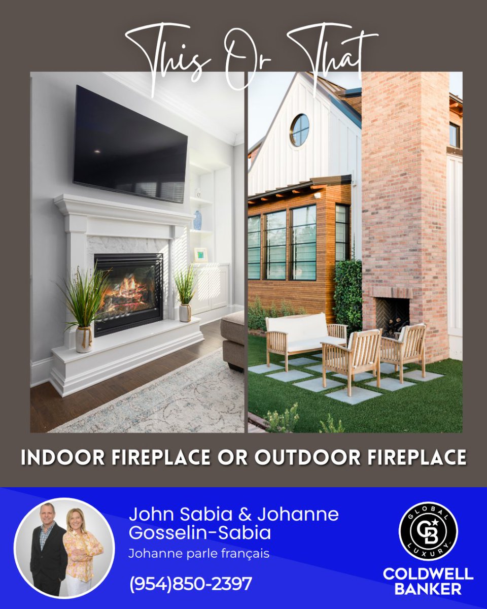 🔥🏠 Cozy vibes alert! 🔥🌙 Indoor or outdoor fireplace? Comment your pick and why! 💬✨

#fireplace #indoorfireplace #outdoorfireplace #thisorthat #cozyhome #sabiateamrealestate