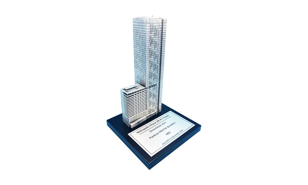 TCP2023's tweet image. This week marks the 4th anniversary of the completion of the Metropolis in Los Angeles. This pewter design faithfully captures the details of the 56-story residential development. Check out other building replicas---for events from groundbreakings to

cpresence.com/custom-awards/…