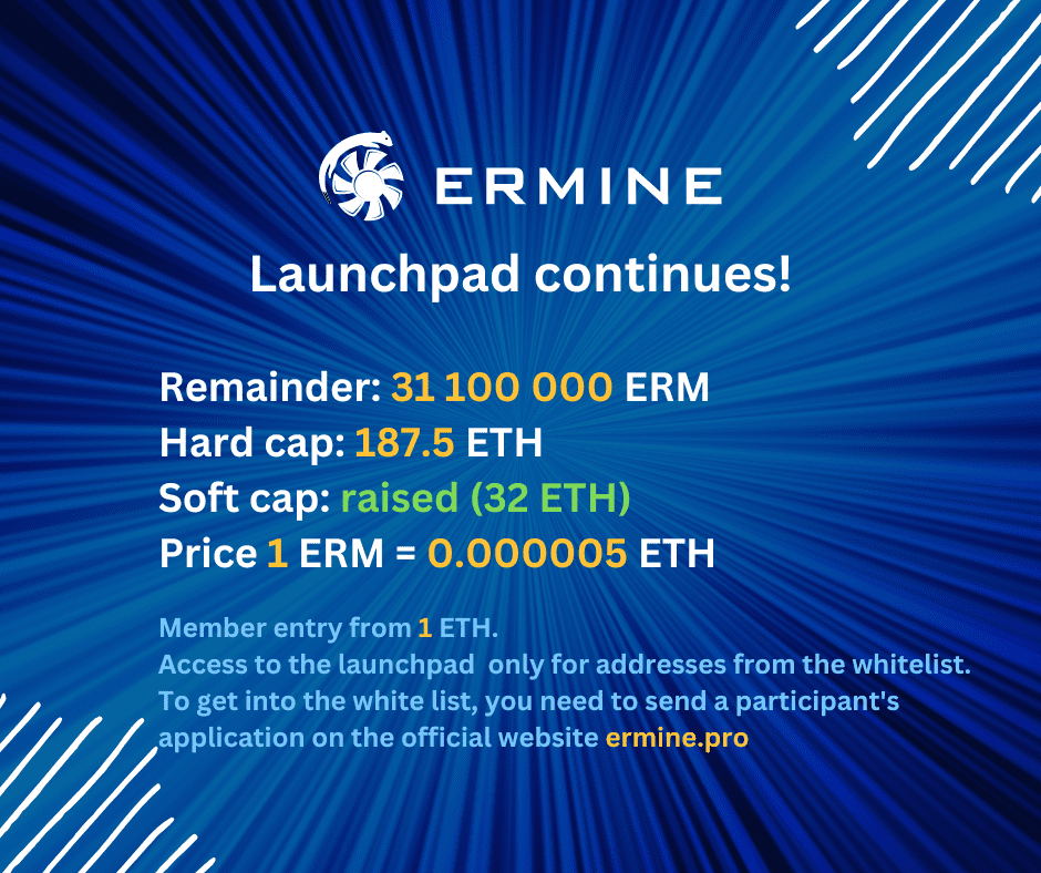 Ermine_pro's tweet photo. We are extending Ermine Launchpad for 30 days.
All investments received are very important for the rapid development of the project.
Total tokens left for a total of 155 ETH.
Have time to invest in Ermine right now!👇

https://t.co/N5SStbDd2M

#Ermine #IDO #ICO #IEO #DEX #DeFi https://t.co/Jwxl3Mob1R