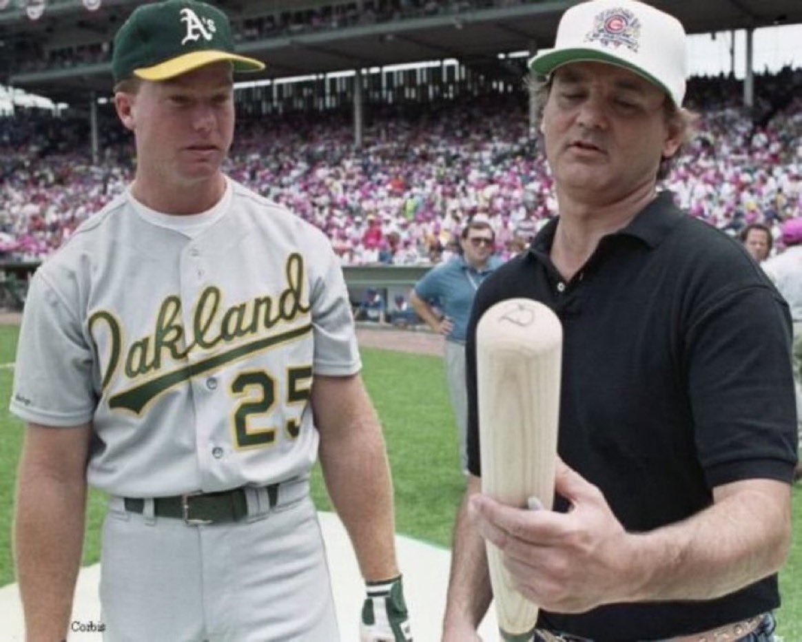 Super70sSports's tweet photo. Not saying we should've caught on to Mark McGwire's steroid usage sooner, but perhaps the fact Bill Murray once had a better upper body was a clue. https://t.co/azW9A3Ew0d