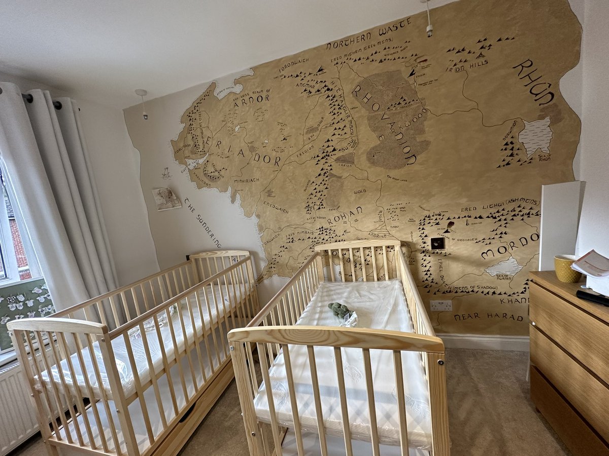 Humble_Halfling's tweet photo. Update on nursery, there are still a few details to add to the map, but almost done! #LOTR #lordoftherings #rop #ringsofpower #middleearthmap #middleearth #nursery #lotrnursery https://t.co/s6DBTSwVHT