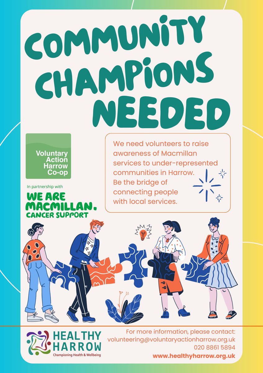 To become a Macmillan Community Champion click here:
forms.gle/SFcnNujcazZ4SL…

<a href="/macmillancancer/">Macmillan Cancer Support</a> <a href="/harrow_council/">London Borough of Harrow</a>