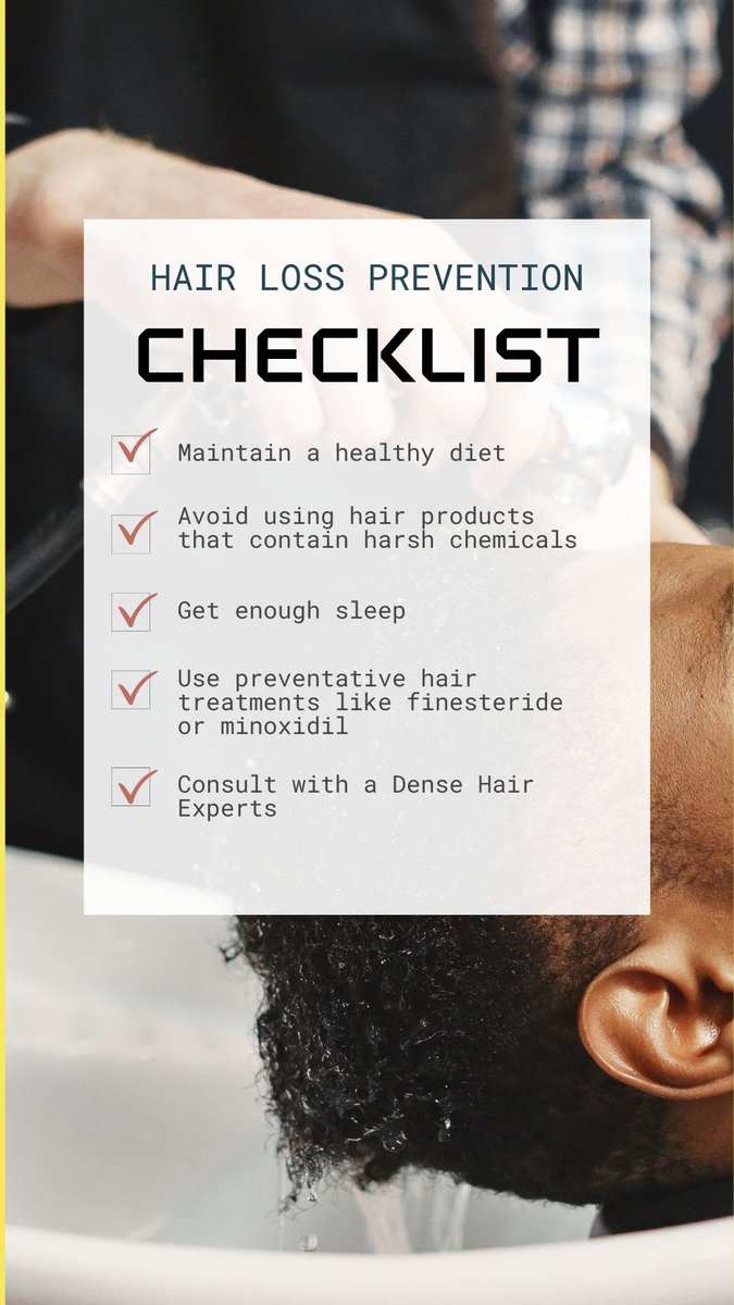 A handy hair loss prevention checklist to keep those locks healthy and strong! 💪 Follow these tips to maintain your mane and rock a full head of hair👌 #HairLossPrevention #HealthyHairTips #StrongAndShinyHair #HairCareRoutine #PreventBaldness #densehairexperts