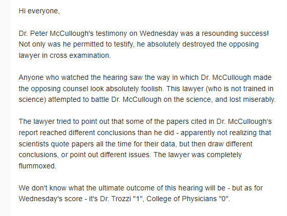 denisrancourt's tweet photo. A @TrueDerekSloan victory report about the Ontario CPSO witch hunt against Dr. Trozzi: failed cross-examination of Dr. McCullough https://t.co/K1BjM38wO3