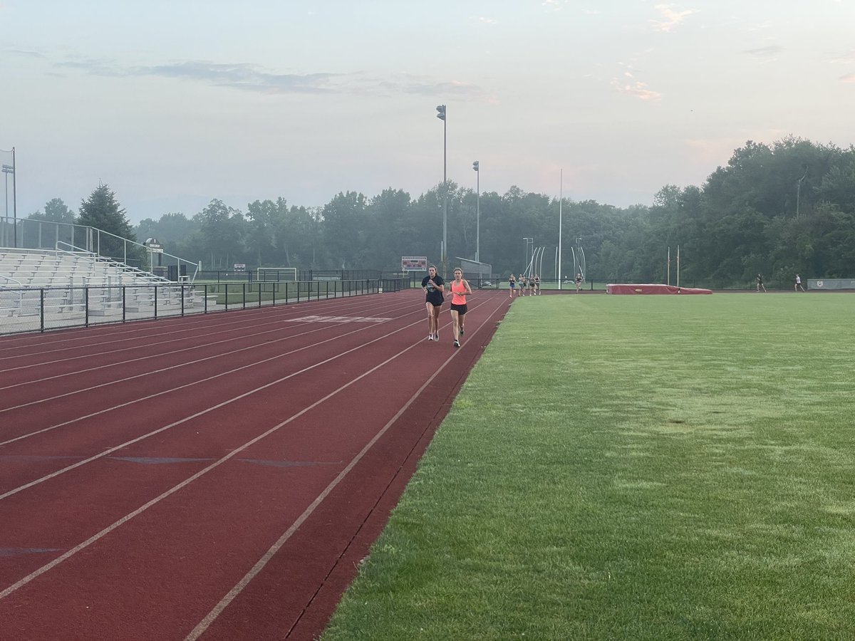WarsawXc's tweet photo. What does Oppurtunity #19 look like???  1 mile time trial followed by some yoga/stretching.  Even had a 4 legged visitor:) #morningcrew working hard!!!  #bebetter https://t.co/cxVKTRmKxN