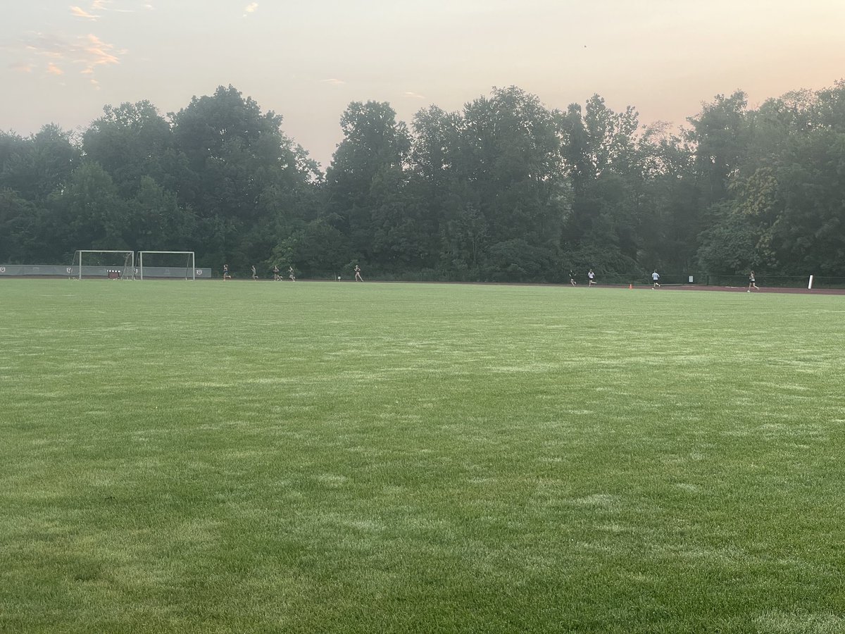 WarsawXc's tweet photo. What does Oppurtunity #19 look like???  1 mile time trial followed by some yoga/stretching.  Even had a 4 legged visitor:) #morningcrew working hard!!!  #bebetter https://t.co/cxVKTRmKxN