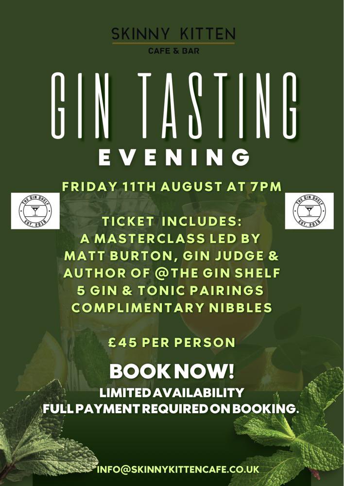 theginshelf's tweet photo. 🚨MIDLANDS GIN PALS 🚨
I’m hosting a #gintasting evening at Barton Under Needwood’s legendary @skinnykittencafe on Friday 11th August, and I’d love to see you there! 🤙🏻❤️
#gin #ginblogger https://t.co/6guwHK7GcC