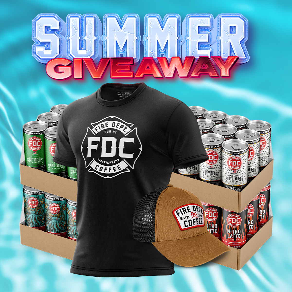 firedeptcoffee's tweet photo. Stay cool with Fire Department Coffee's Summer Giveaway! We're giving away one 12-count case of EACH of our four Ready to Drink Coffees, a Fire Department Coffee T-Shirt, and a Fire Department Coffee Keystone Hat. Here's how to enter:

😎 Follow us on social
🧊 Share this post
☀️ Tag @firedeptcoffee