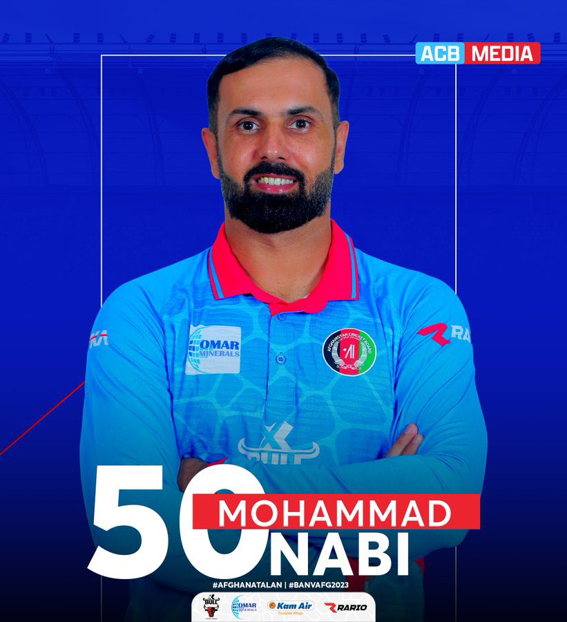 FIFTY for the President 🤩

@MohammadNabi007, leading Afghanistan's recovery, brings up his 5th T20I half-century. Incredible knock this has been from the allrounder. 👍👏

🇦🇫- 151/6 (19.3 Overs)

#AfghanAtalan | #BANvAFG2023 | #XBull