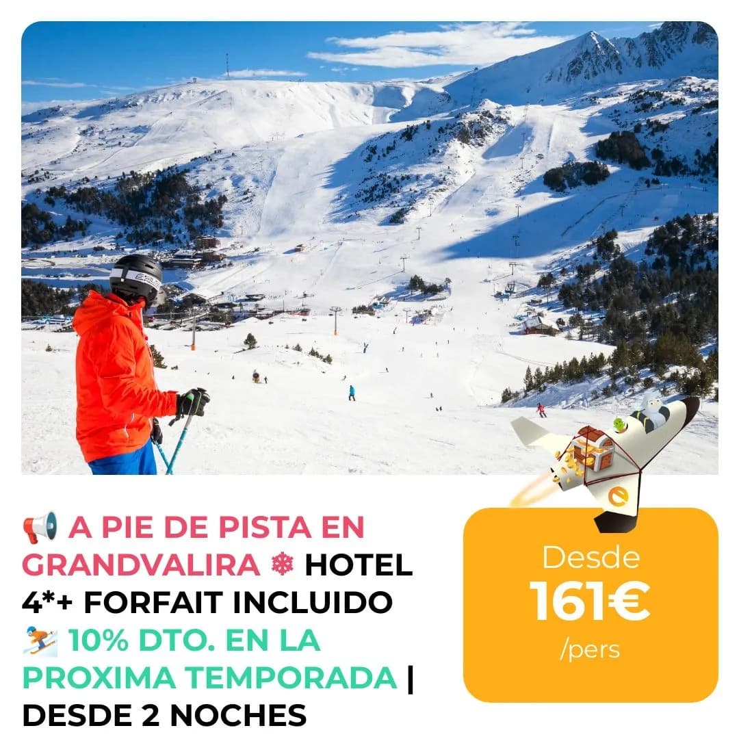 ¡10% DTO. PARA LA PROXIMA TEMPORADA EN GRANDVALIRA!📢 A pie de Pista ❄ Hotel 4*+ Forfait desde 161€/persona. Estancia desde 2 noches en el Hotel Sporting 4* con desayuno y Forfait incluido⛷ ¡3 estaciones en 1!⏳Sólo hasta el 30 de julio! ttake.me/8oqbNx