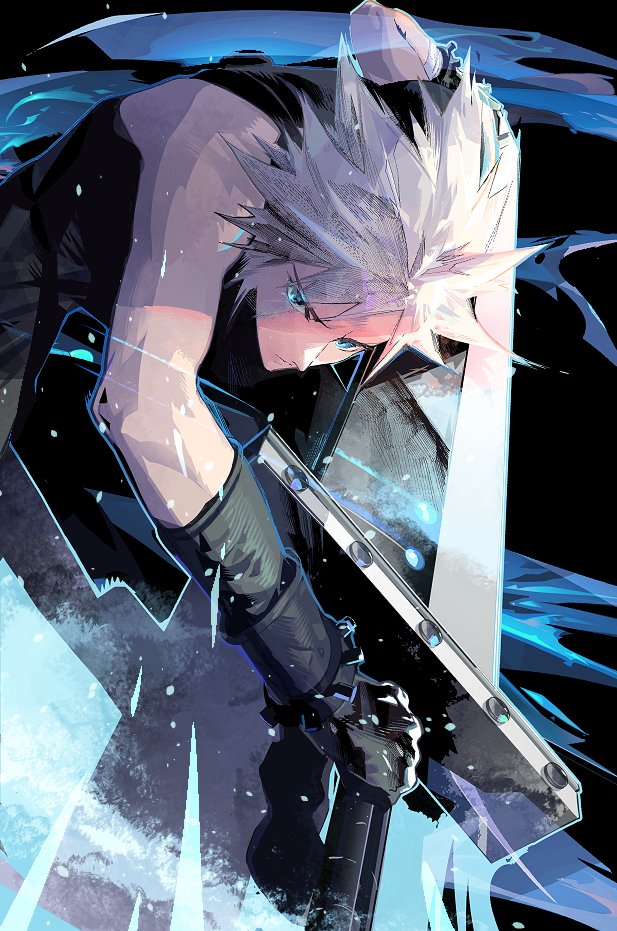 cloud strife 1boy weapon male focus sword solo spiked hair gloves  illustration images