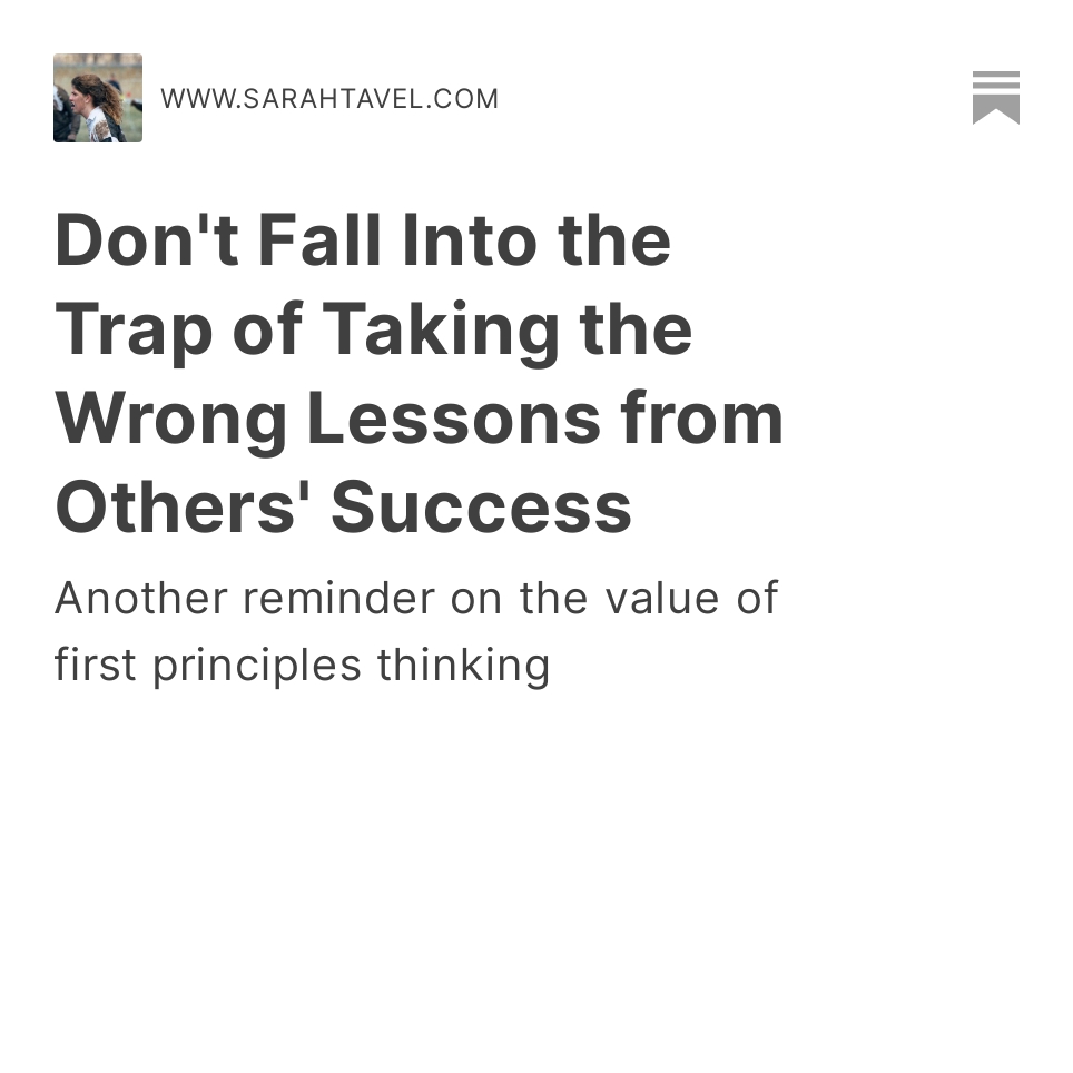 New blog post: Don't fall into the trap of taking the wrong lesson from other companies' success. 

sarahtavel.com/p/dont-fall-in…

See this all the time so wrote up a quick note.