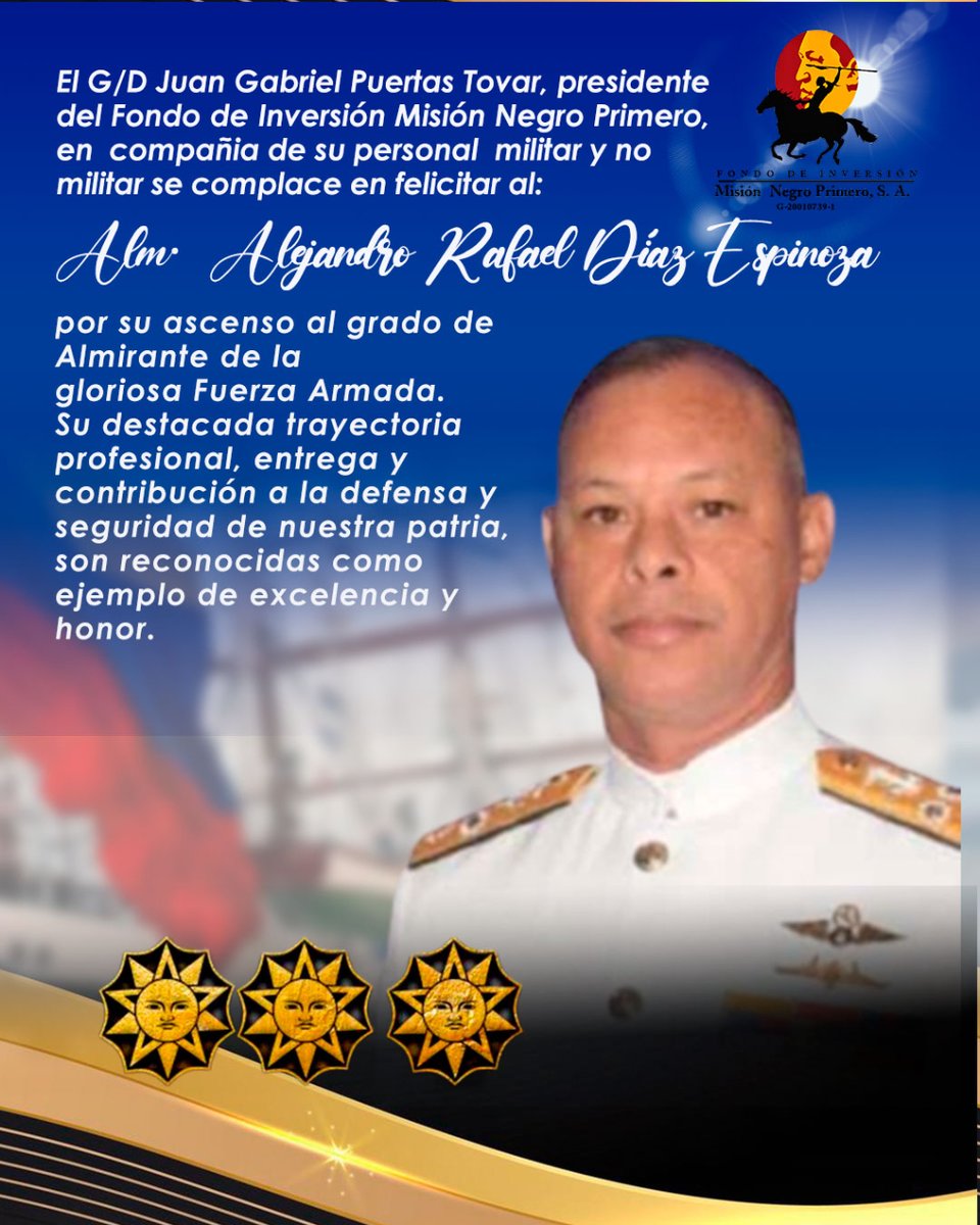 Negro1ro_FANB's tweet photo. Felicidades por su merecido ascenso al grado de Almirante de nuestra gloriosa Fuerza Armada.

Honor y Gloria!

Leales Siempre!!!

#somosfanb #FIMNPSA #fanb #ascensos #mayorgeneral https://t.co/KINfJdGlkr