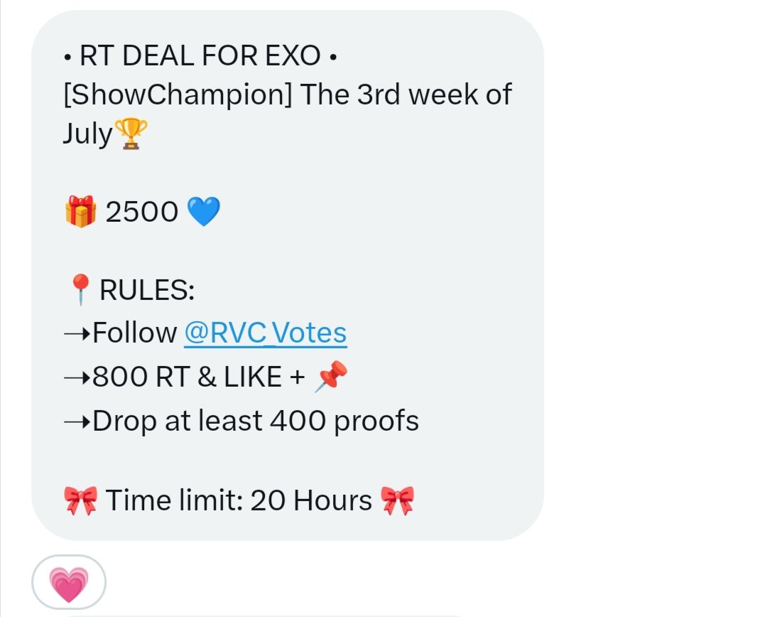 AlienEXO_L9's tweet photo. Attention EXOLs ‼️‼️‼️
Show champion deal for #EXO
🏆2500💙

~ Follow @RVC_Votes 
~ 800 likes and rts
~ Like and rt @RVC_Votes pinned twt
~ Drop atleast 400 proofs

Ends in 20hrs📢📢📢

Fighting Ls 🔥🔥 let's win this for our boys #EXO_CreamSoda @weareoneEXO https://t.co/ul2F9ig0K9