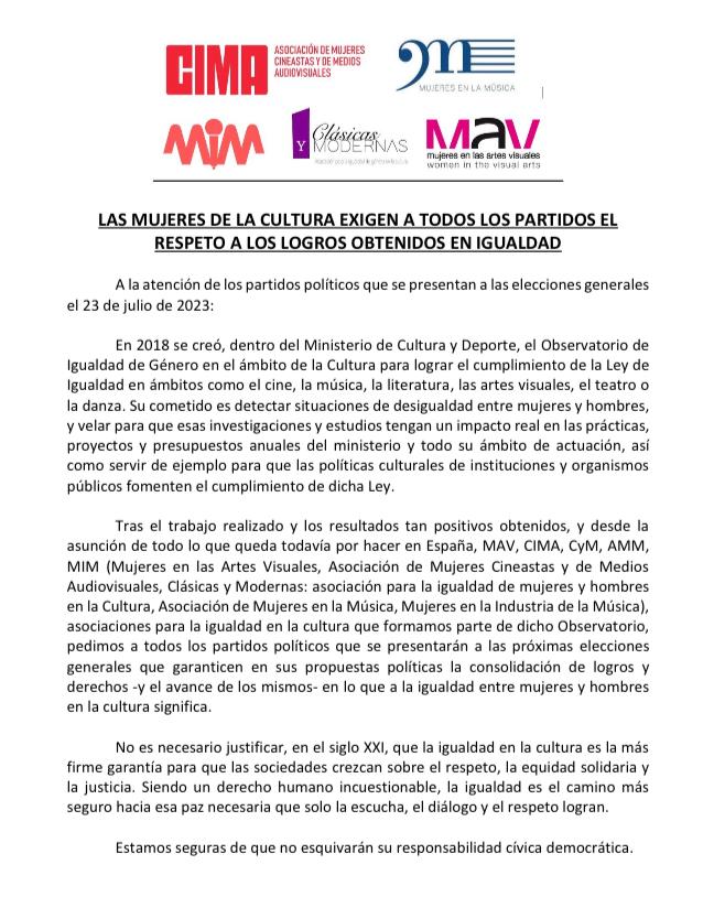 📢LAS MUJERES DE LA CULTURA EXIGIMOS EL RESPETO A LOS LOGROS OBTENIDOS EN IGUALDAD

Siendo un derecho humano incuestionable, la igualdad es el camino más seguro hacia esa paz necesaria que solo la escucha, el diálogo y el respeto logran.

#CulturaEnIgualdad #MásMujeresEnLaCultura