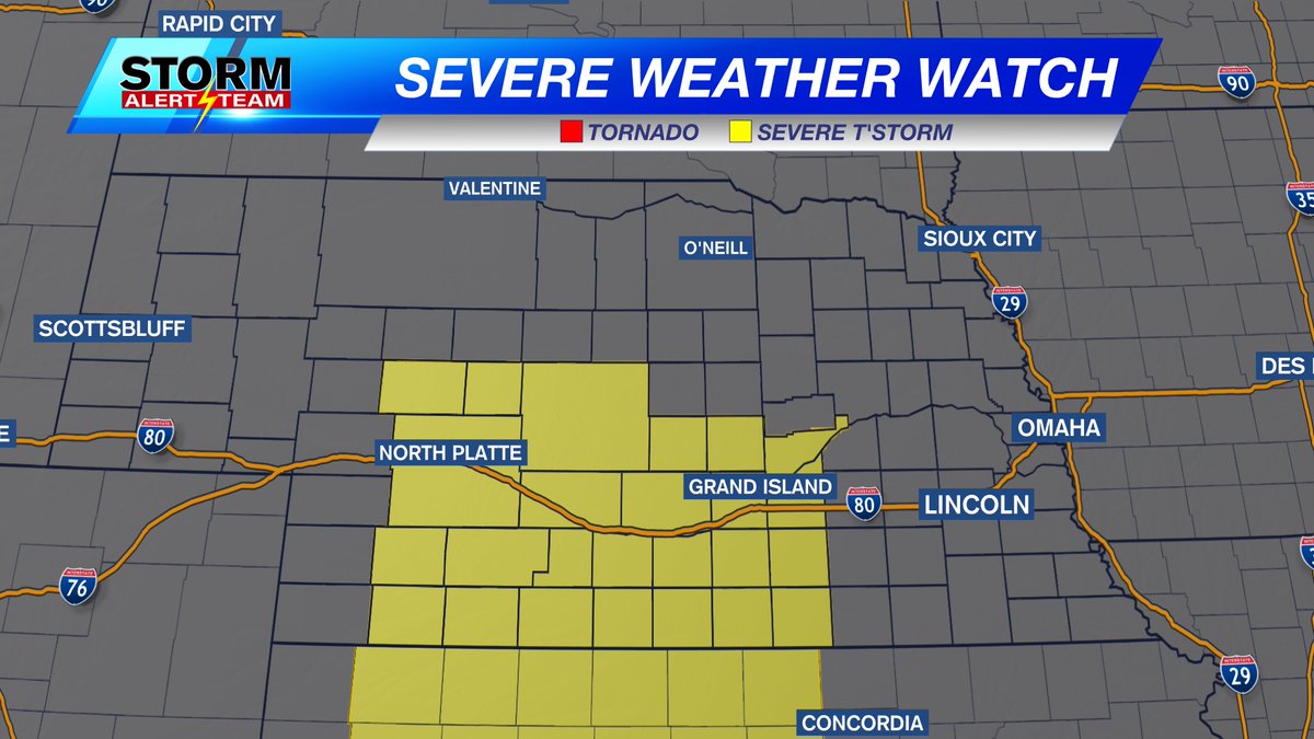 A SEVERE THUNDERSTORM WATCH is in place for parts of Nebraska through 2:00pm, July 14, 2023.
Large hail and damaging wind are the main concerns, but an isolated tornado is also possible. Storms are in SW Nebraska as of 845am and will move east and SE into Kansas. https://t.co/8gcuNfn3d8
