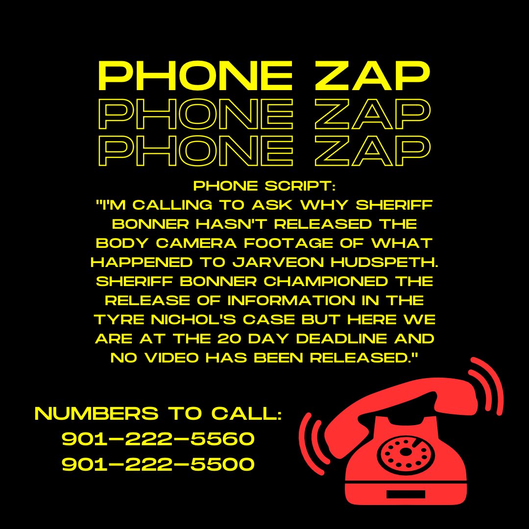Time’s up! Sheriff Bonner championed the “20 day standard” to release information in the Tyre Nichols case, yet he’s refusing to do the same after his deputy murdered Jarveon Hudspeth. Call him and demand he act! #JusticeForJarveon