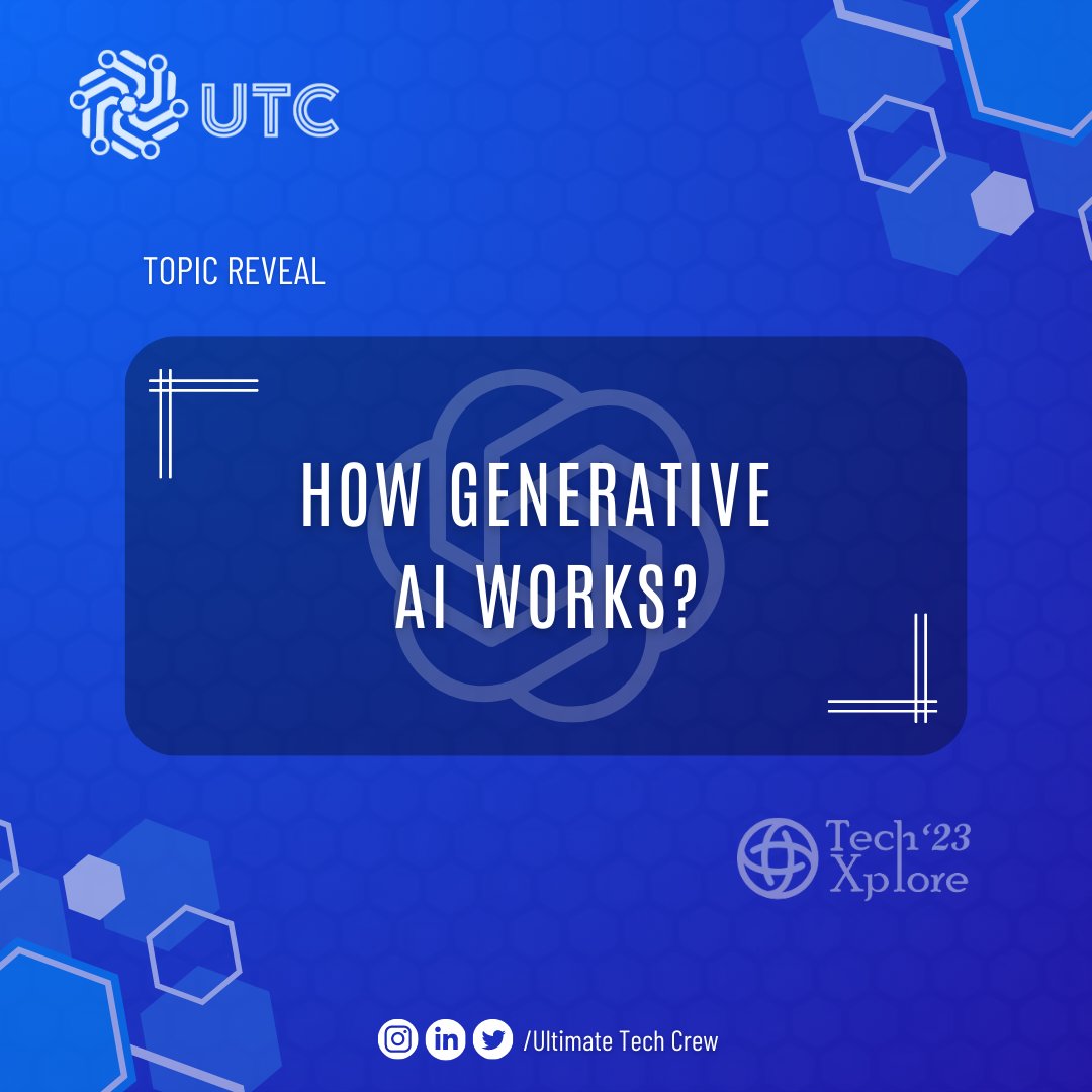 utc_connect's tweet image. Topic Reveal: First Day TechXplore&apos;23!

On the first day of TechXplore&apos;23, we&apos;ll be delving into the captivating world of &quot;How Generative AI Works.&quot;

Stay tuned for an incredible journey into the realm of generative AI at TechXplore&apos;23.

#TechXplore23 #UTC #UltimateTechCrew