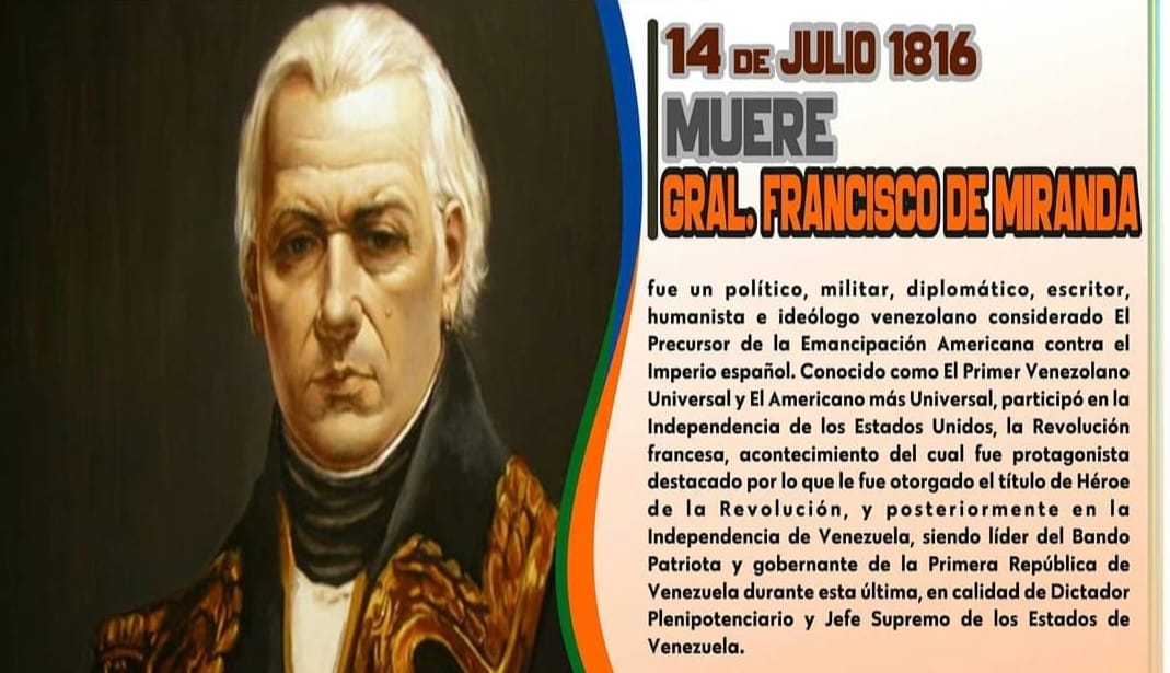 CordovaLuis28's tweet photo. #14Julio los venezolanos  conmemoramos el fallecimiento del Generalísimo Francisco de Miranda #Venezuela 

@LuisCordovaPER @36Noticiero https://t.co/4C3Xqa4Hcg